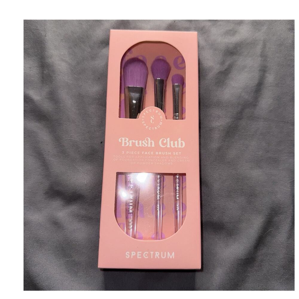 Spectrum Brush Club Professional Face Brush Set Purple Oval Mini Flat Fluffy